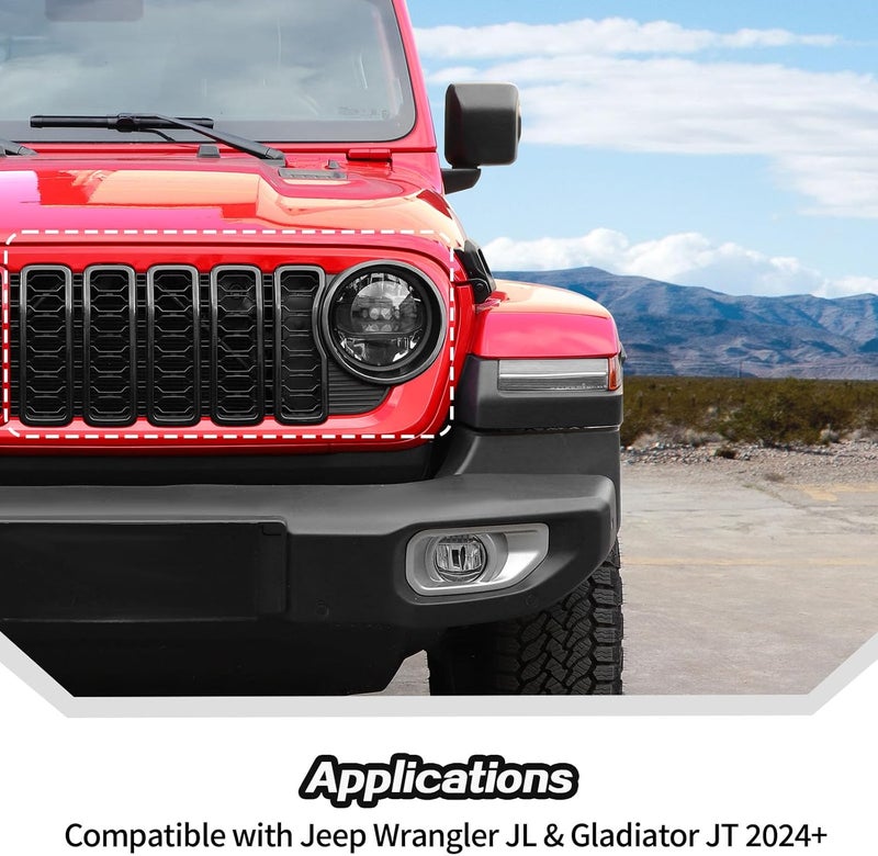 JeCar Grill Inserts for 2024 2025+ Jeep Wrangler JL JLU Grill Cover & Headlight Covers Trim Kit (Black 9pcs) - Image 2
